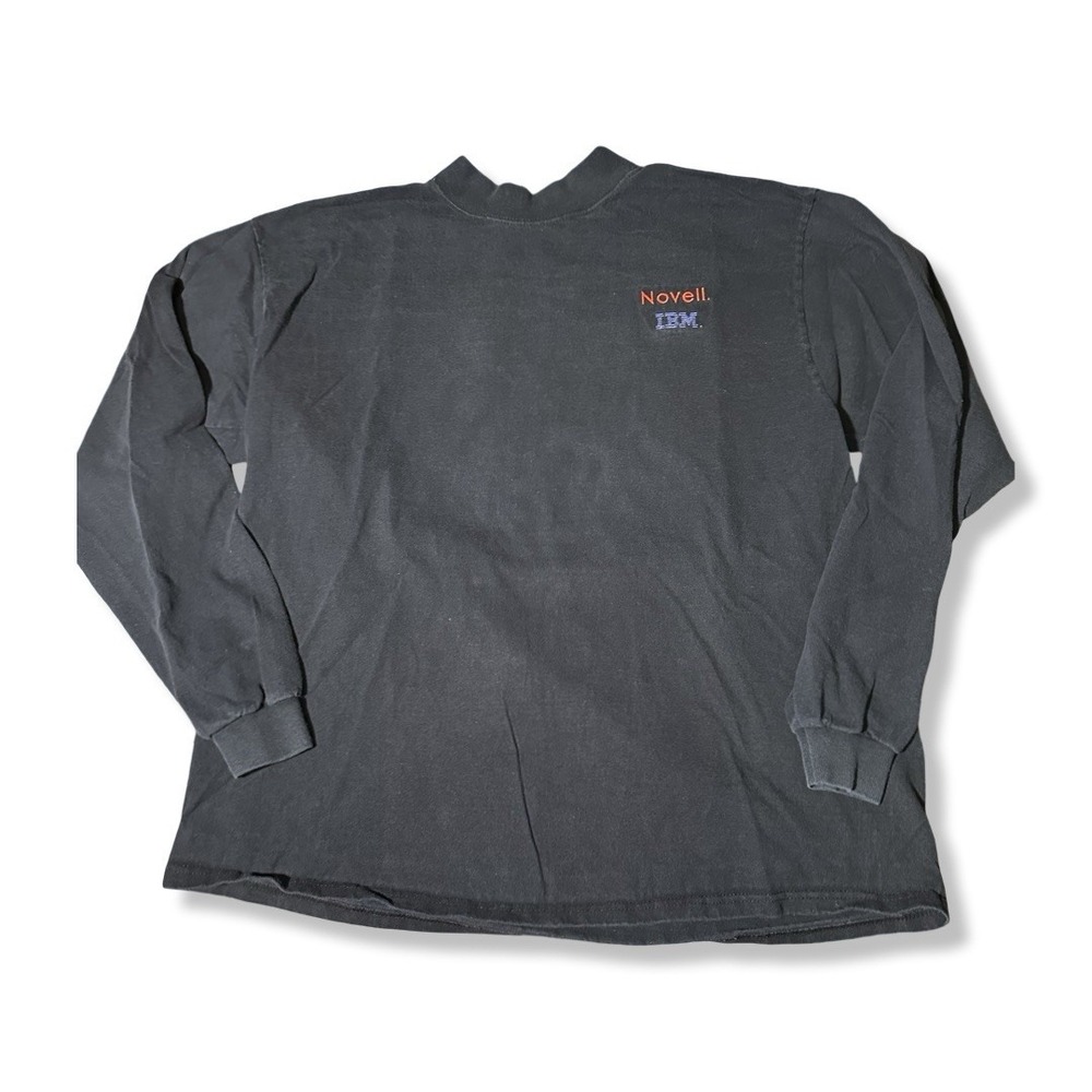 Vintage 90s IBM Novell Black Mock neck Long sleeve Size XL